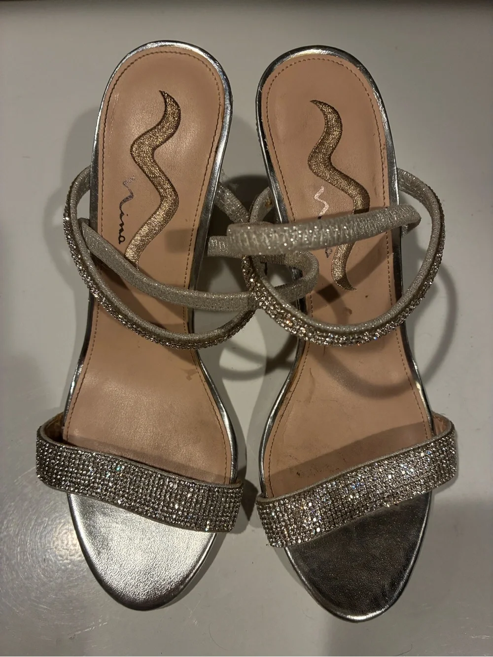Nina Silver Rhinestone Strappy Heeled Sandals